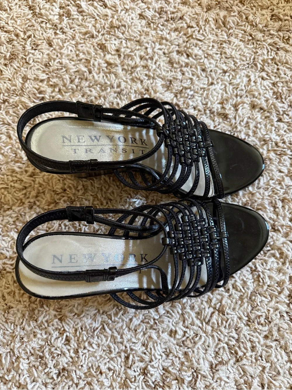 New York Transit Black Strappy Wedges